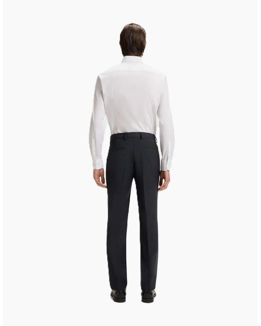 Boss Blue Genius Solid Patterned Straight Leg Trousers for men