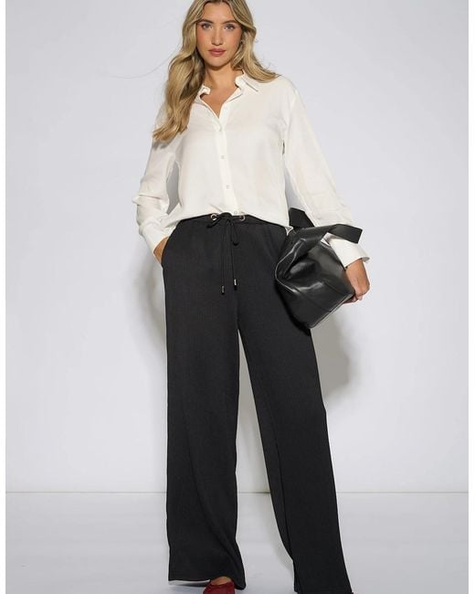 Gini London Black Textured Elasticated Waist Drawstring Trouser