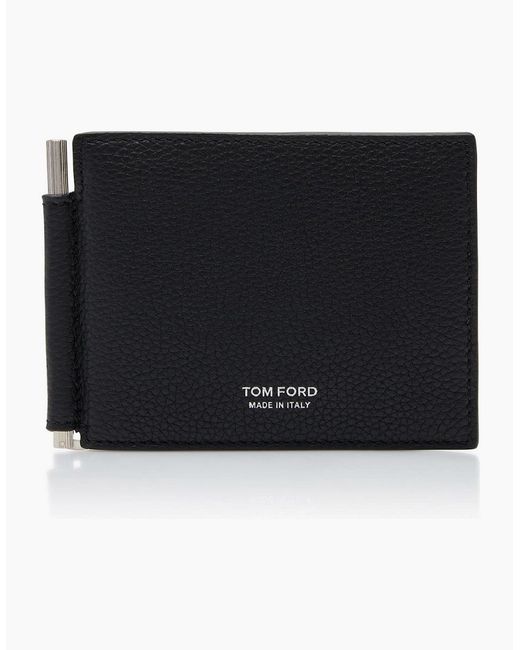 Tom Ford Black Grain Leather T Line Clip Wallet for men