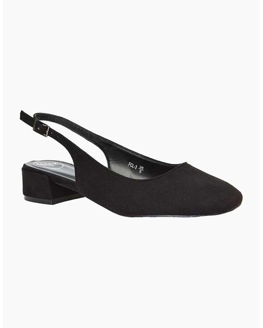 XY London Black Ladies Jilly Sling Back Low Block Heel Court Shoes