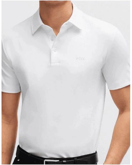 Boss White Palosh Cotton Rubberised Logo Polo Shirt for men