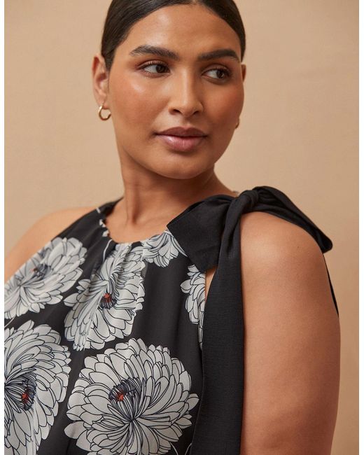 Live Unlimited London Black Floral Print Halter Neck Maxi Dress