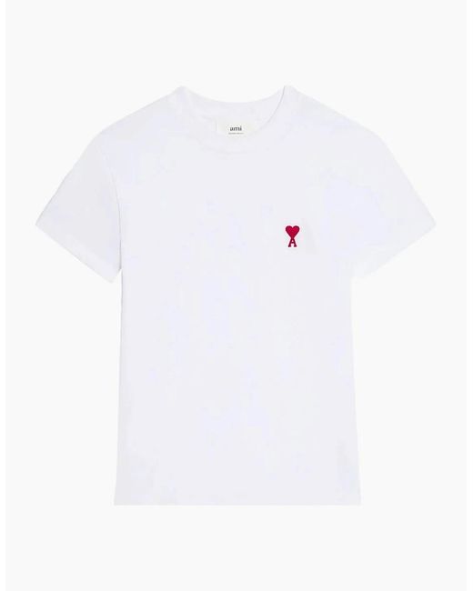 AMI White Ami De Coeur Embroidered Logo T-Shirt for men