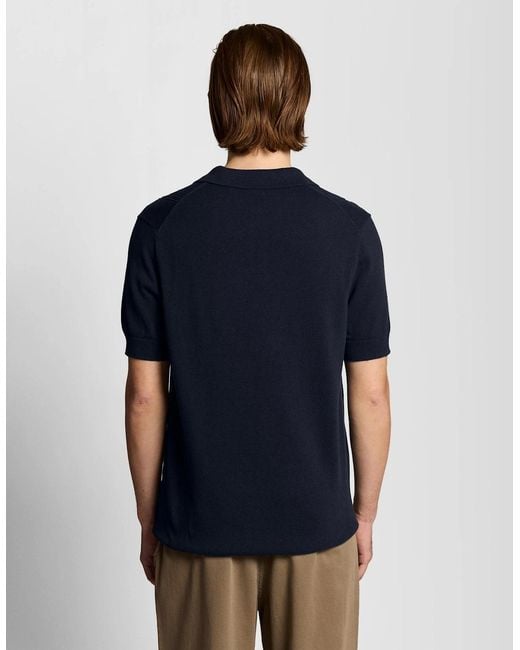 Lyle & Scott Blue Open Collar Argyle Knitted Polo Shirt for men