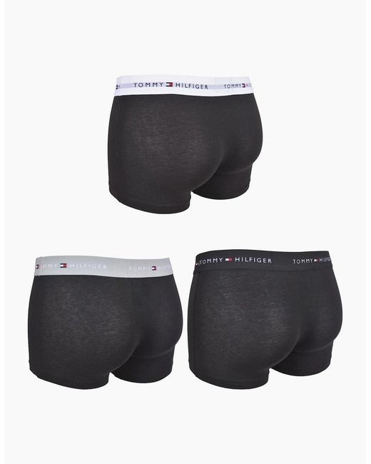 Tommy Hilfiger Black 3-Pack Signature Cotton Boxer Trunks, With for men