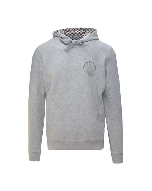 Aquascutum Gray Aldis Emblem Logo Hoodie for men