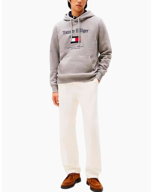 Tommy Hilfiger Gray Embroidery Flex Hoodies Casual Cotton Regular Fit New Top for men