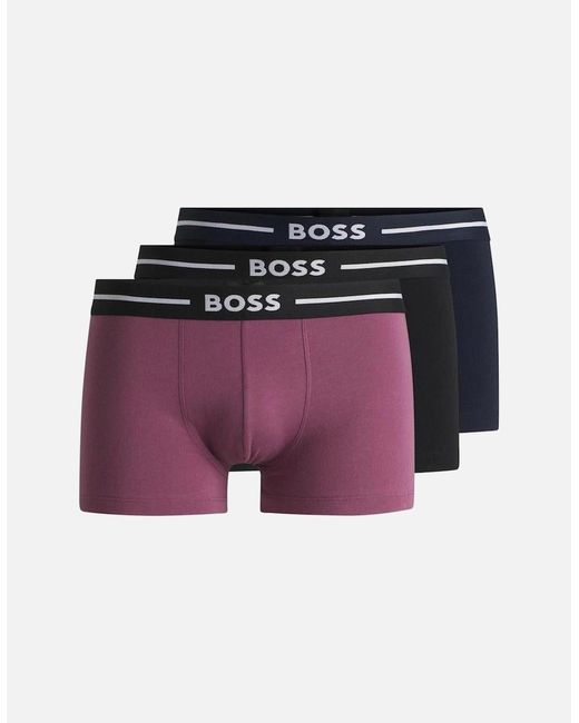 Boss Purple Boss 3-Pack Stretch-Cotton Trunks With Logo Waistbands for men