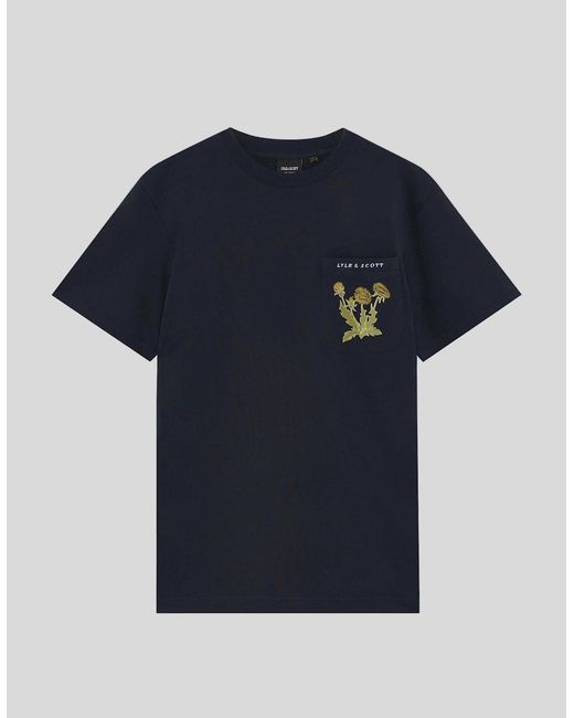 Lyle & Scott Blue Botanical Embroidered Pocket T-Shirt for men