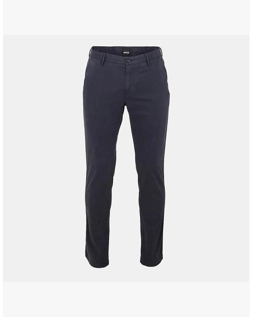 Boss Blue Rice3 Solid Patterned Straight Chinos for men