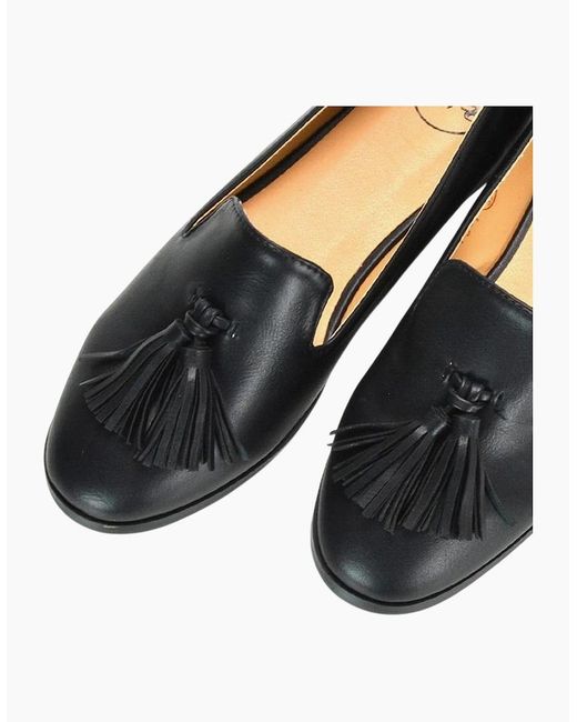 XY London Black Ladies Betsy Tassel Pointed Flat Loafers