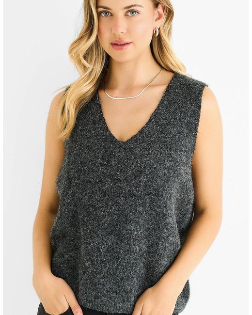 Gini London Gray Sequin Sparkle V Neck Vest Knit Jumper