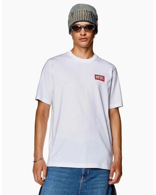 DIESEL White T-Just-Nlabel T Shirts 100% Cotton Short Sleeve Plain Crew Neck Tops for men