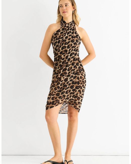 Gini London Black Animal Print Multiwear Beach Sarong