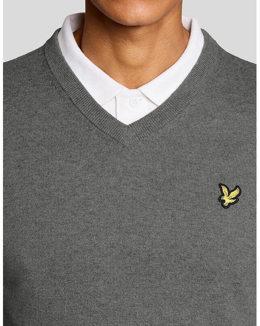 Lyle & Scott Gray Cotton Blend V-Neck Jumper for men