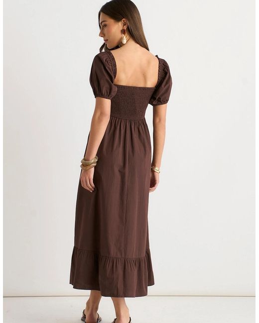 Gini London Brown Gypsy Puff Sleeves Cotton Midaxi Dress