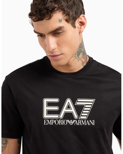 EA7 Black Large Logo T-Shirt for men