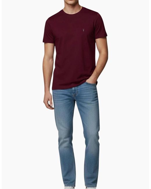 AllSaints Red T Shirts Lycra Stretch Cotton Crew Neck Short Sleeve Summer Tee for men
