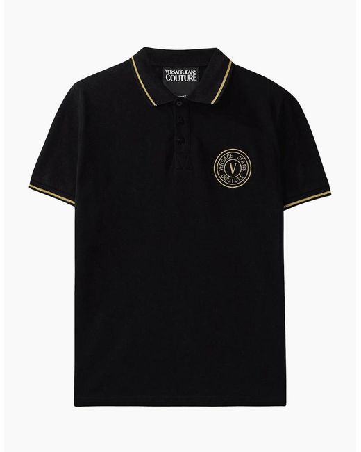 Versace Black Cotton Embroidered V-Emblem Logo/ Polo Shirt for men