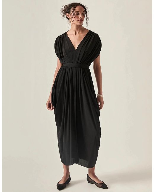 James Lakeland Black Draped Open-Back Midi Dress –