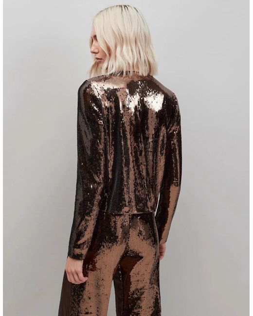 Ro&zo Brown Chocolate Bow Front Sequin Jacket