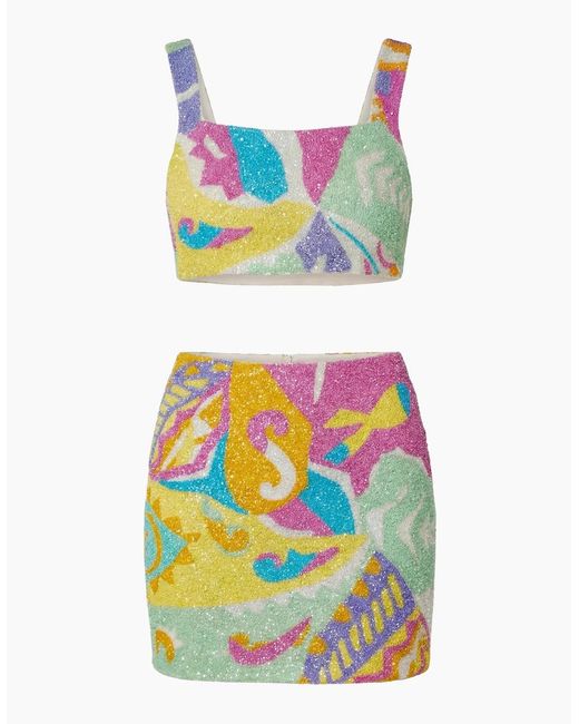 Oceanus Green South Beach Azure Beaded Mini Skirt Multi Colour