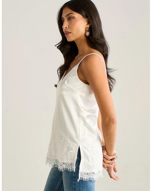 Gini London White Satin Lace Trim Cami Top