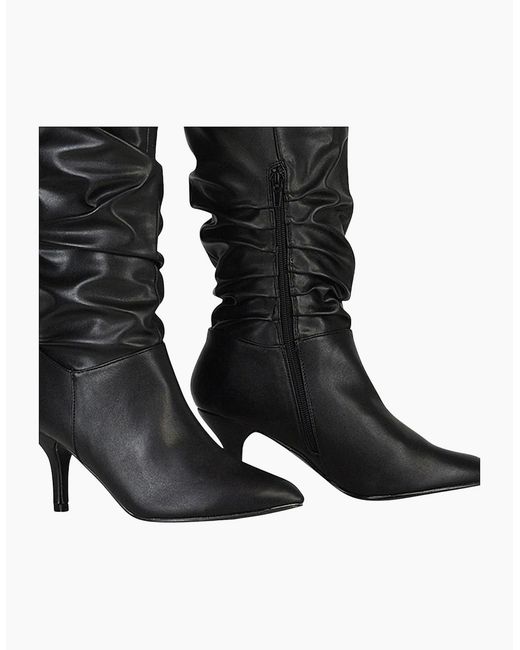XY London Black Ladies Sian Ruched Mid Stiletto Knee-High Boots