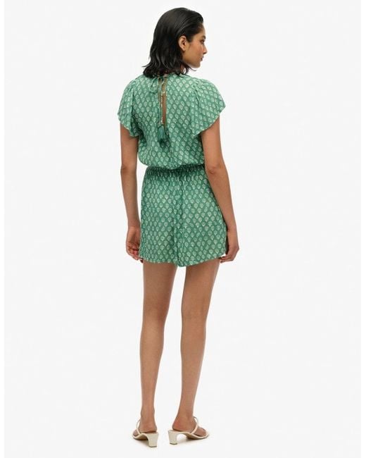 Superdry Green Short Sleeve Printed Playsuit Floral Block