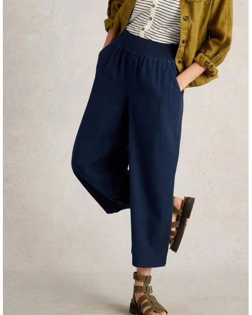 White Stuff Blue Shelly Linen Blend Culotte Dark