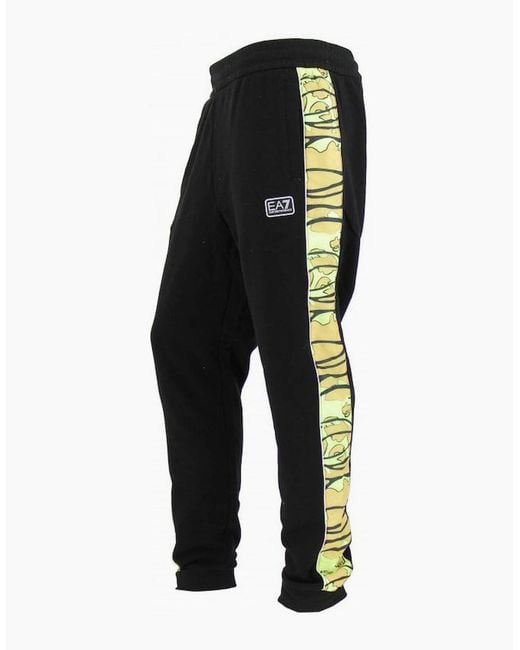 EA7 Black Slim Fit Camo Rubberised Logo Bottoms for men