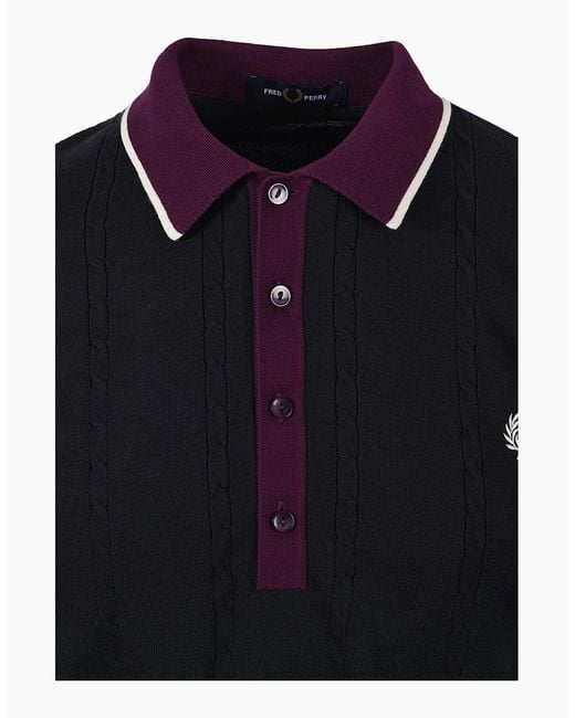 Fred Perry Black Cable Knitted Shirt for men