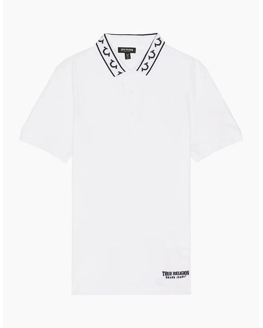 True Religion White Polo Shirt Relaxed Fit Branded Collar Ss Pique Polo Shirts for men