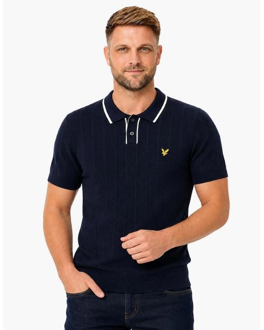 Lyle & Scott Blue Lyle & Scott Pique Tipped Knitted Polo Shirt Dark for men