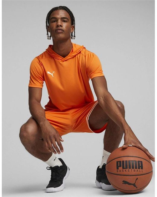 PUMA Orange Hoops Team Short Sleeve Performance T-Shirt for men