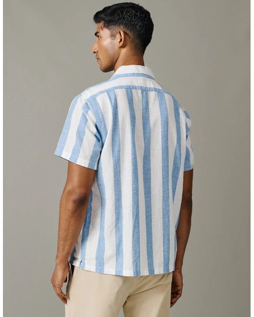 aubi Blue Abbey Cuban Collar Short Sleeved Shirt for men