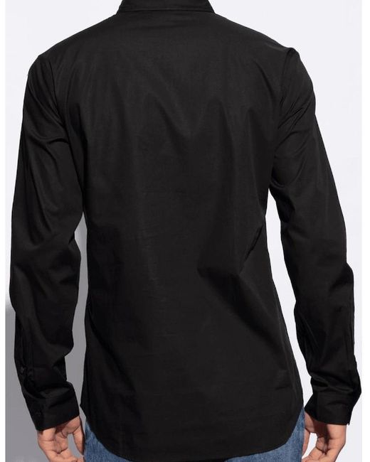 Versace Black Cotton Printed V-Emblem Logo/ Shirt for men