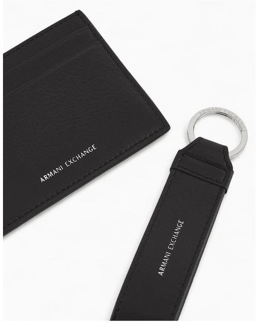 ARMANI EXCHANGE Black Embossed Logo Cardholder Gift Set for men