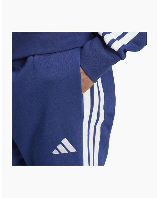 Adidas Blue Fleece Tapered Cuff 3 Stripes Joggers for men