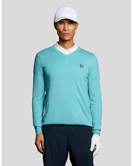 Lyle & Scott Blue Cotton Blend V-Neck Jumper for men