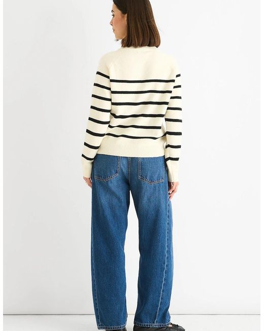 Gini London Blue Cream Recycle Mix Stripe Button Up Loose Fit Knit Jumper
