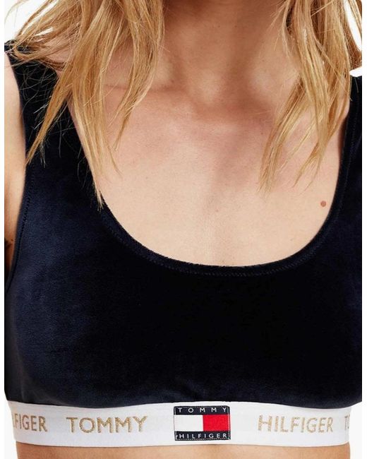 Tommy Hilfiger Blue Velour Logo Bralette, Desert Sky