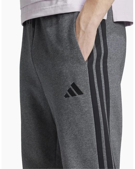 Adidas Gray Fleece Tapered Cuff 3 Stripes Joggers for men