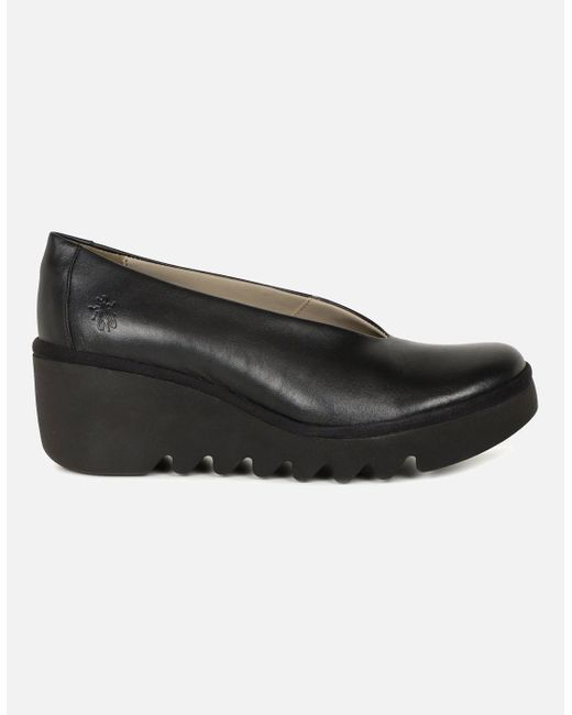 Fly London Black Beso Wedge Heel Shoes
