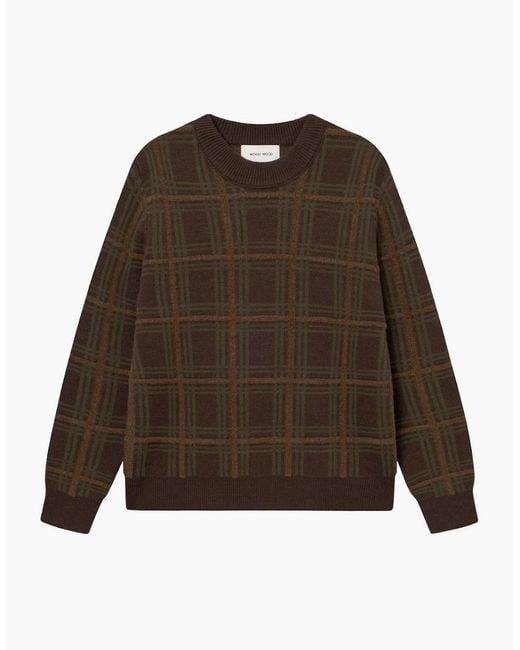 WOOD WOOD Brown Wwvim Check Crewneck for men