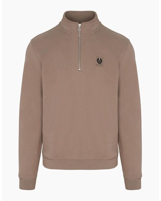 Belstaff Brown Patch Logo 1/4 Zip Sweatshirt Tan for men
