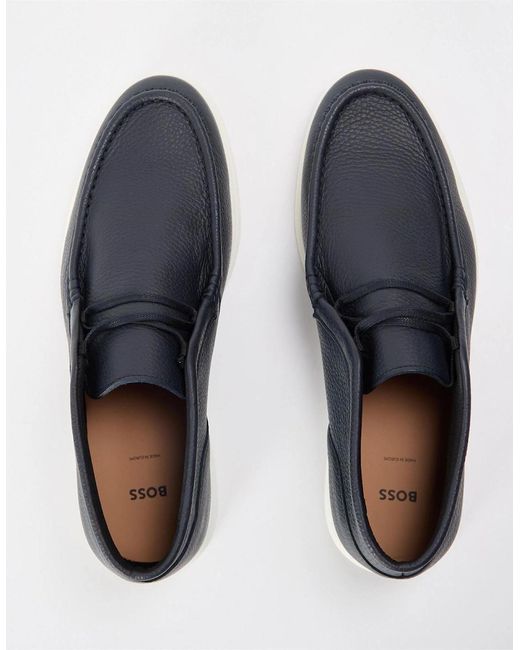 Boss Blue Sienne Textured Moc Toe Chukka Boots for men