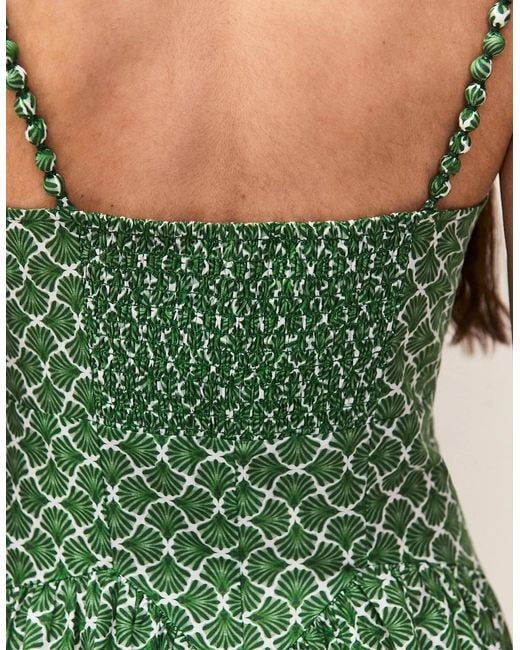 Ro&zo Green Petite Fan Print Beaded Strap Dress