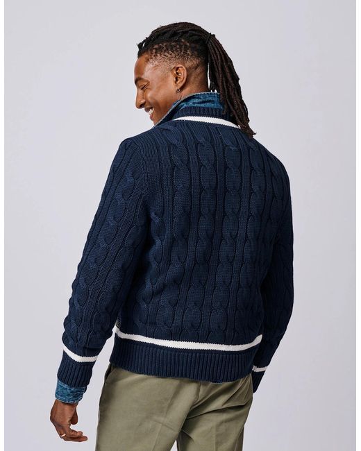 aubi Blue Denton Cotton Cricket Jumper for men