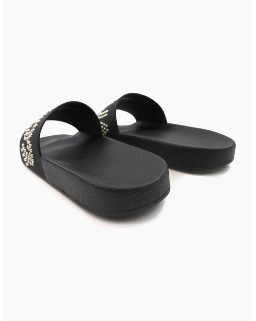 DSquared² Black Dsq2 Stud Logo Leather Sliders for men